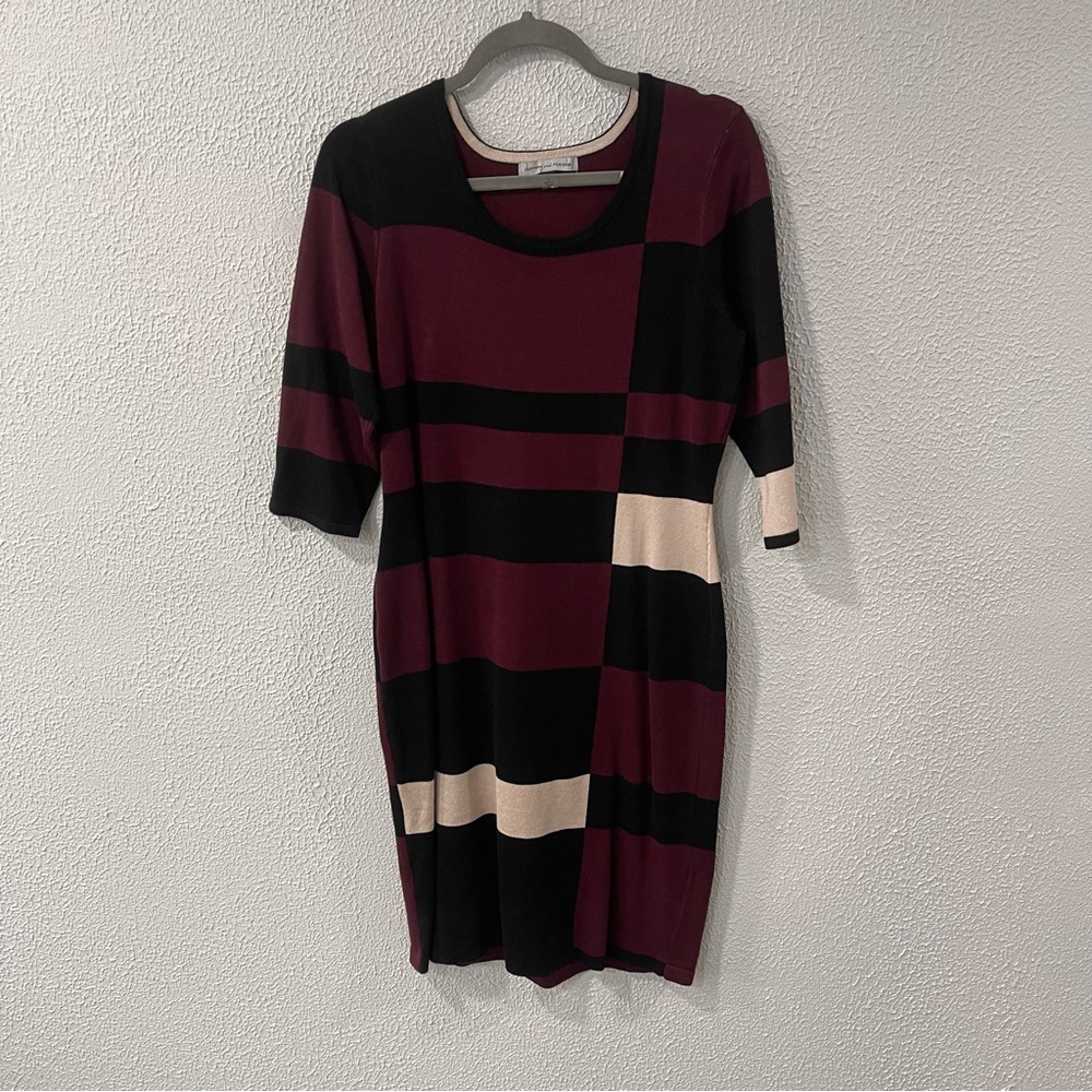 Danny & Nicole Colorblock Midi Dress in Burgundy and Black size large